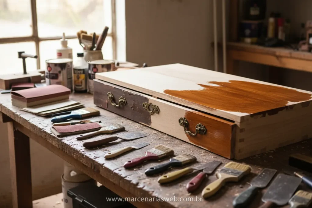 Etapas detalhadas da restauração de móveis antigos